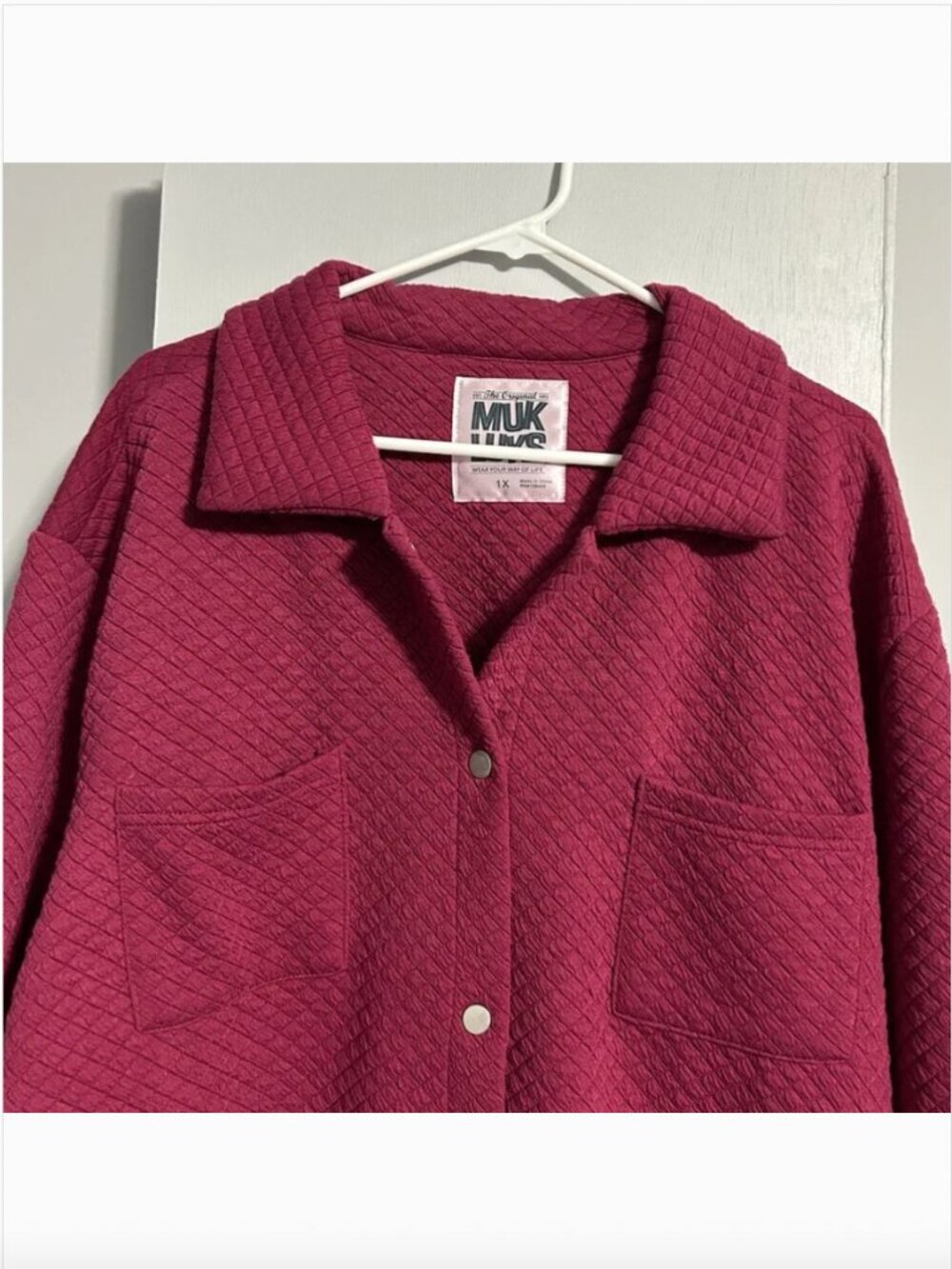 MUK LUKS Berry Pink Quilted Snap Front Long Sleeve Shacket Women's Size 1X